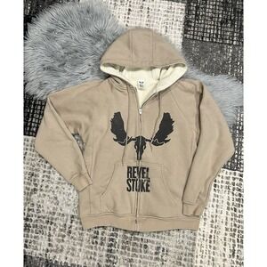 Revel‎ Stoke Fleece Hoodie Size L Moose Jacket Full Zip Cotton Blend Casual Tan